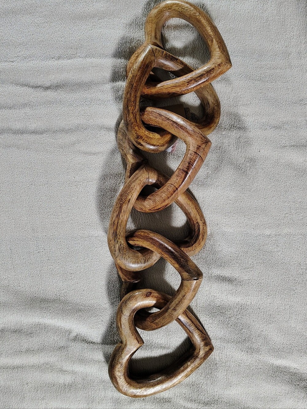 Linked Hand-Carved Wooden Heart Garland - Natural Brown